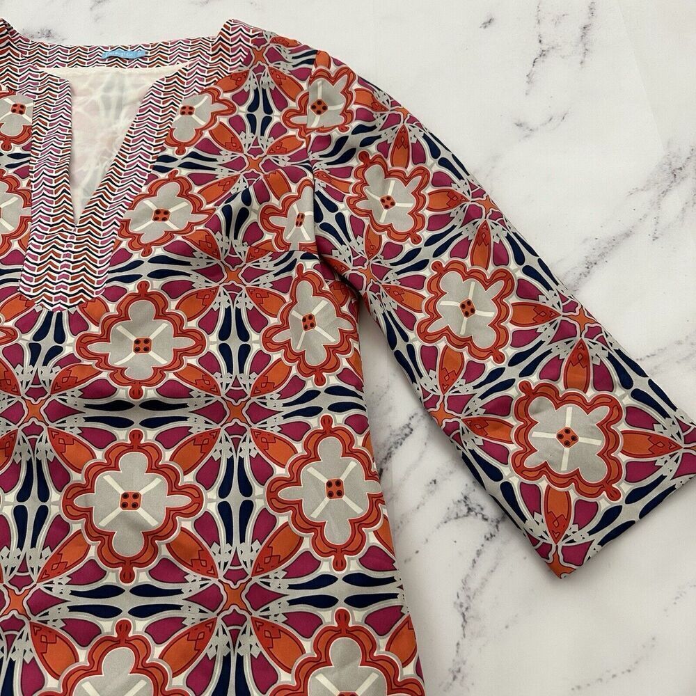 J. McLaughlin Womens Silk Shift Dress Size M Orange Pink Floral 3/4 Sleeve - Picture 3 of 12